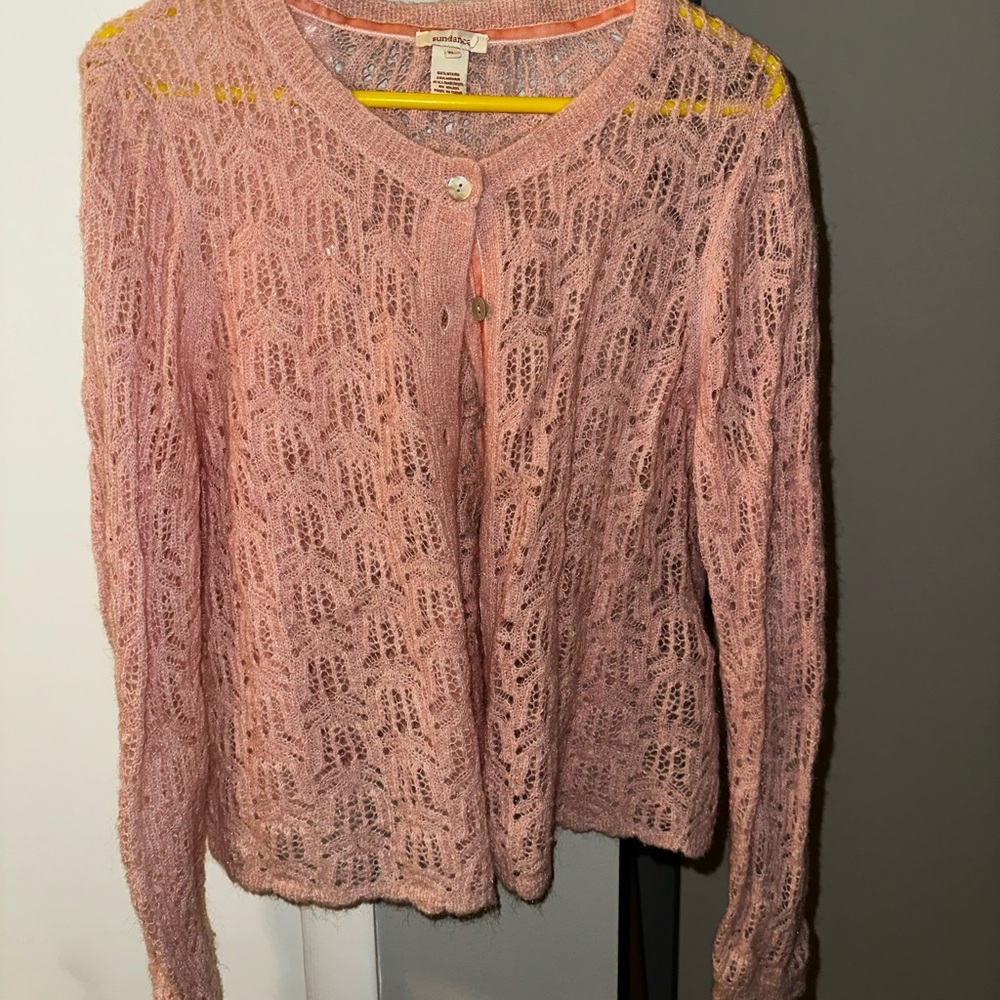 Sundance Pink Lace Cardigan Sweater
